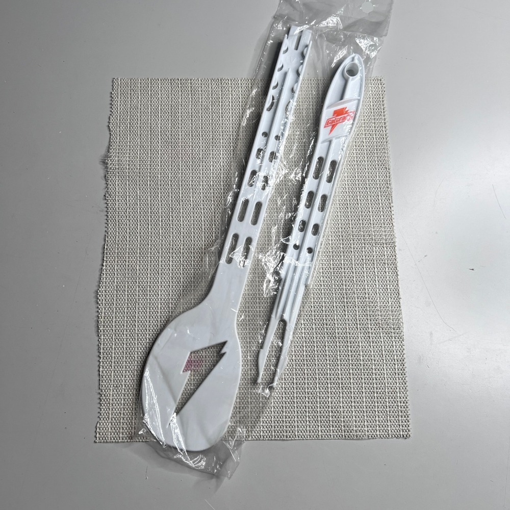 Vintage‎ Gatorade Plastic Salad Server Set White Lightning Bolt Spoon and Fork